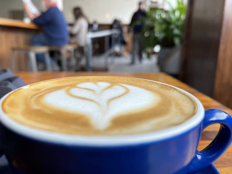 Time for a flat white. Amherst Coffee, Amity Street, Amherst MA.