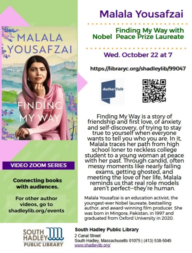 Malala Yousafzai online author talk South Hadley 2025