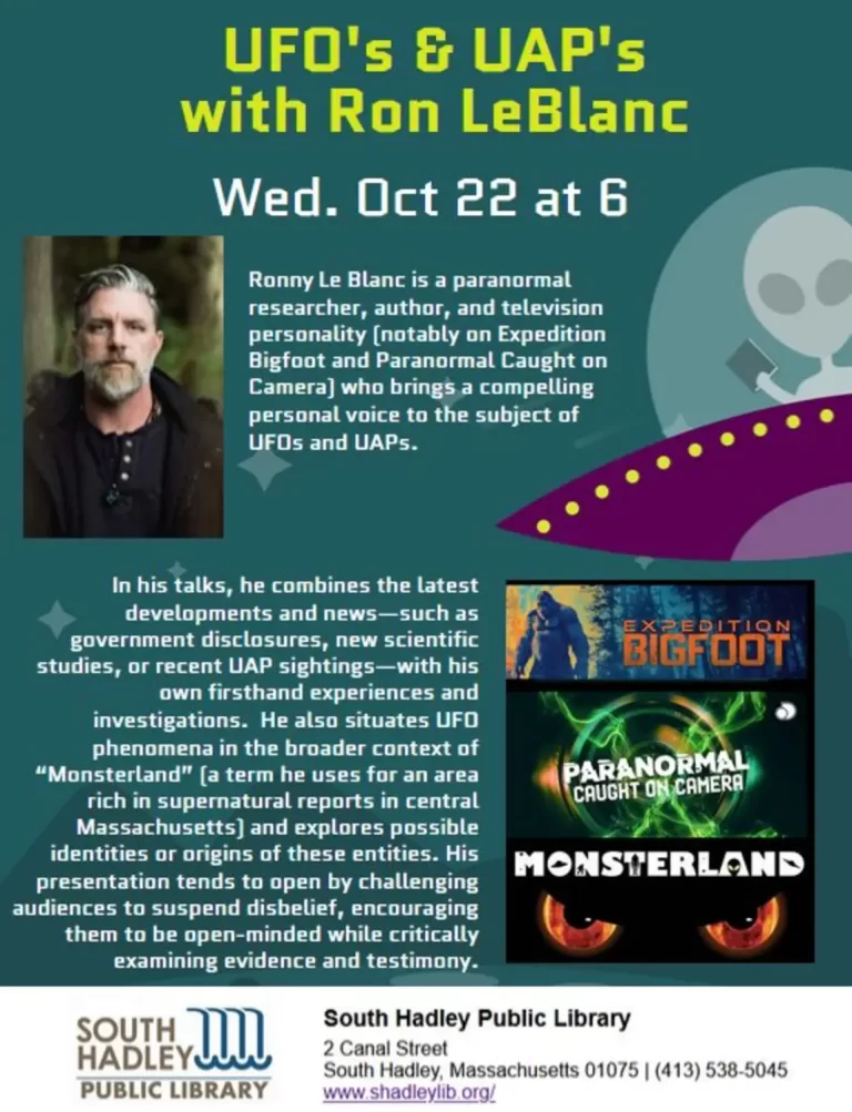 UFOs and UAPs talk South Hadley Library 2025