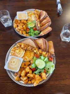 Two plates of the Royal Chicken Breakfast at Masuda's Cafe.