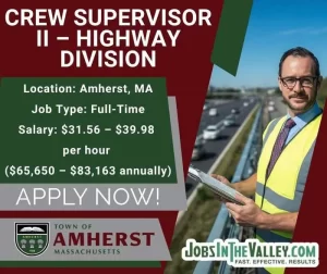 Amherst Hiring Crew Supervisor II – Highway Division June 2026
