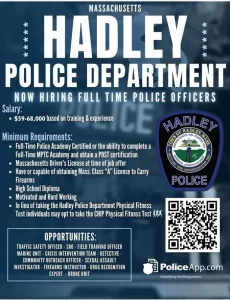 Hadley Police Department Hiring Full-Time Police Officers