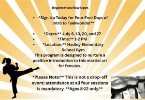 Free Intro to Taekwondo for Girls Ages 8-12 – Four Mondays Starting July 6 2026