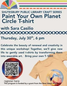 Paint Your Own Planet Circle T-Shirt Workshop at Shutesbury Library