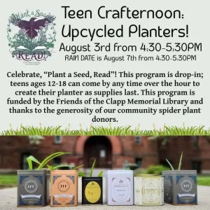 Upcycled Planters – Aug 3, 4:30-5:30 PM, Clapp Library