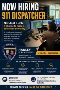 Hadley Hiring Full-Time Emergency Telecommunicator